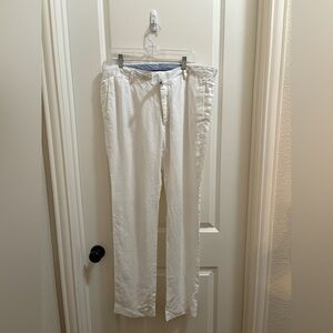 Polo Ralph Lauren White 100% Linen Slim Fit Trousers Size 36x32 Beach Preppy